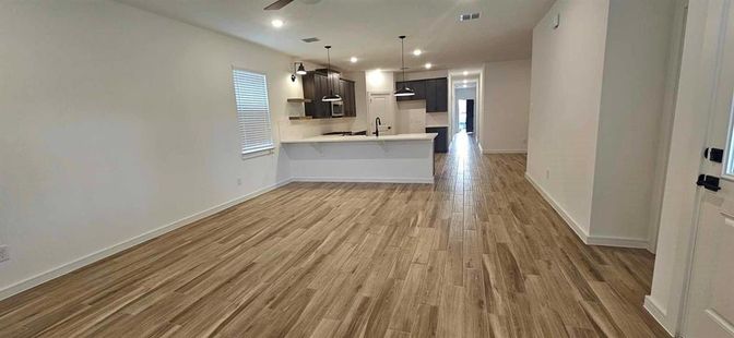 Interior, Kitchen, Pendant Lights, Recessed Lighting, Wood Texture Flooring