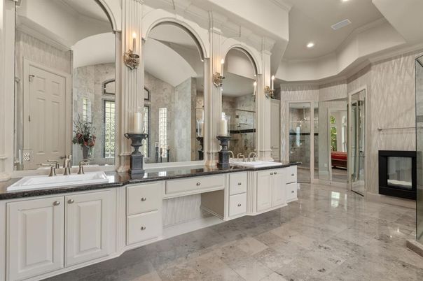 Bathroom, Dual Sink Vanities, Glass Shower, Interior, Recessed Lighting