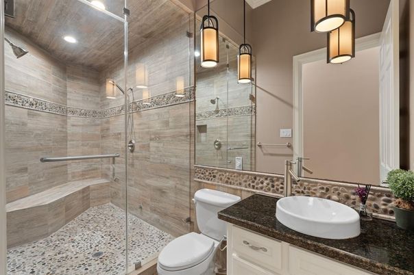 Bathroom, Glass Shower, Interior, Pendant Lights, Recessed Lighting