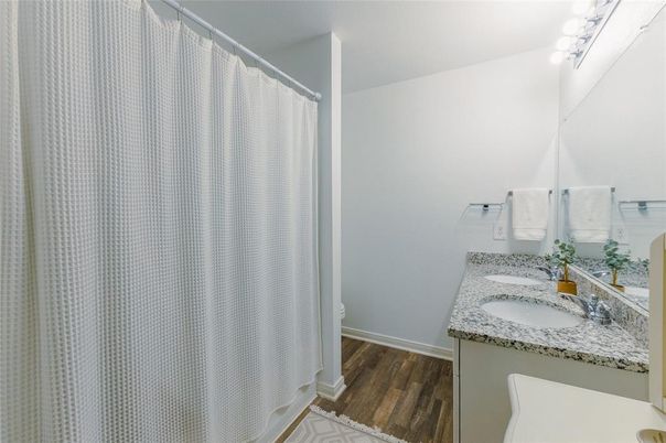 Bathroom, Dual Sink Vanities, Interior, Wood Texture Flooring