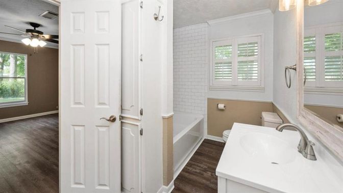 Bathroom, Interior, Wood Texture Flooring