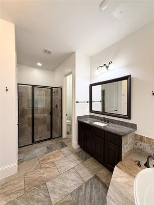 Bathroom, Dual Sink Vanities, Glass Shower, Interior, Recessed Lighting