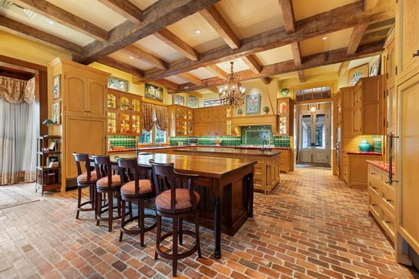 Chandelier, Interior, Kitchen, Recessed Lighting, Wooden Beams