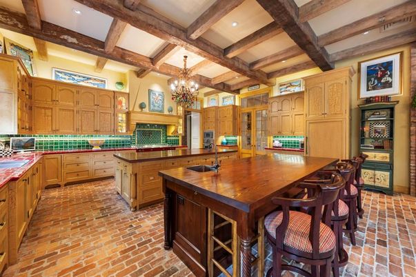 Chandelier, Interior, Kitchen, Recessed Lighting, Wooden Beams