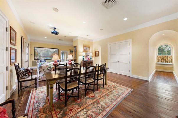 Dining room, Interior, Recessed Lighting, Wood Texture Flooring