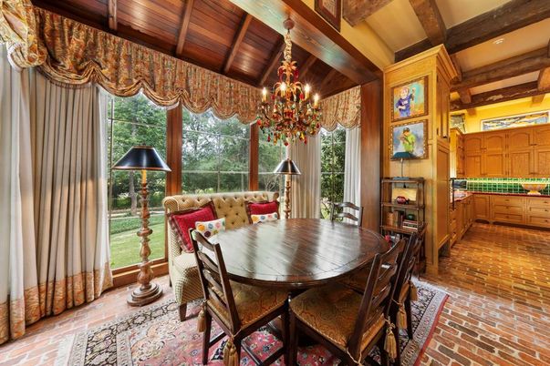 Chandelier, Dining room, Interior, Wooden Beams, Wooden Ceilings, Wood Texture Flooring