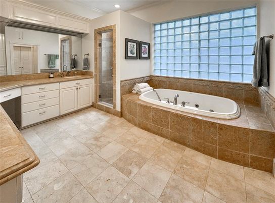 Bathroom, Dual Sink Vanities, Glass Shower, Interior, Recessed Lighting