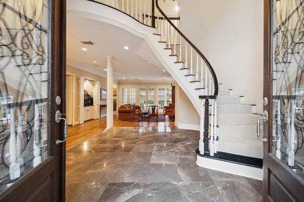 Interior, Living room, Marble, Recessed Lighting, Wood Texture Flooring