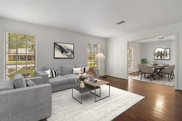 Dining room, Interior, Living room, Pendant Lights, Wood Texture Flooring