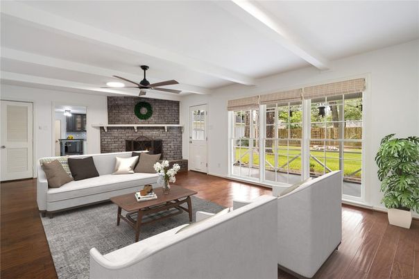Fireplace, Interior, Living room, Stone Walls, Wood Texture Flooring