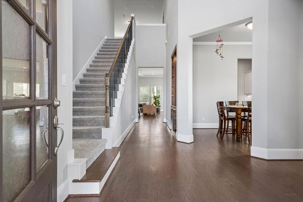 Dining room, Interior, Recessed Lighting, Wood Texture Flooring