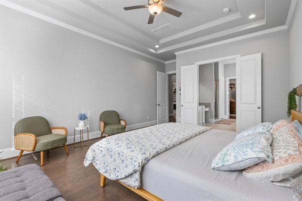 Bedroom, Interior, Recessed Lighting, Wood Texture Flooring