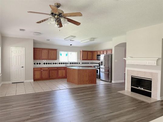 Fireplace, Interior, Kitchen, Wood Texture Flooring
