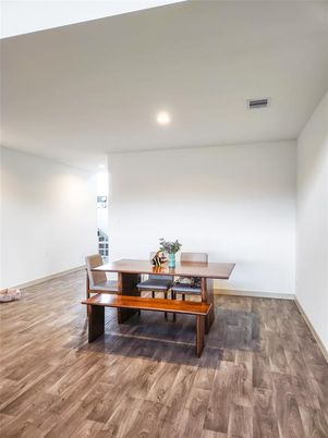 Dining room, Interior, Recessed Lighting, Wood Texture Flooring
