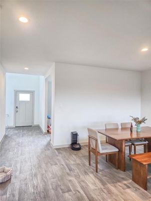 Dining room, Interior, Recessed Lighting, Wood Texture Flooring