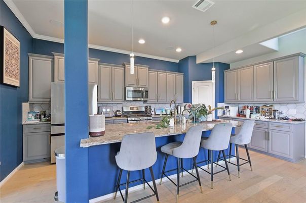 Interior, Kitchen, Pendant Lights, Recessed Lighting, Wood Texture Flooring
