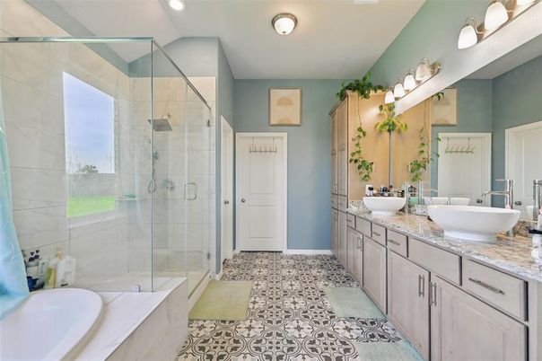 Bathroom, Dual Sink Vanities, Glass Shower, Interior, Recessed Lighting