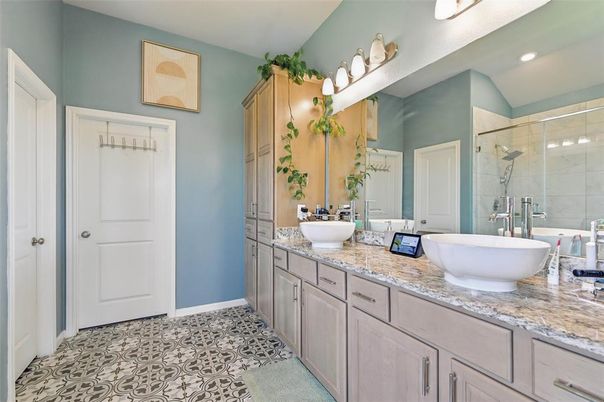 Bathroom, Dual Sink Vanities, Glass Shower, Interior, Recessed Lighting