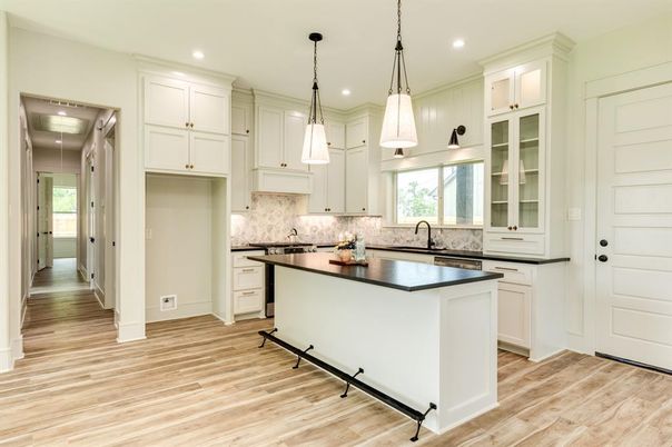 Interior, Kitchen, Pendant Lights, Recessed Lighting, Wood Texture Flooring