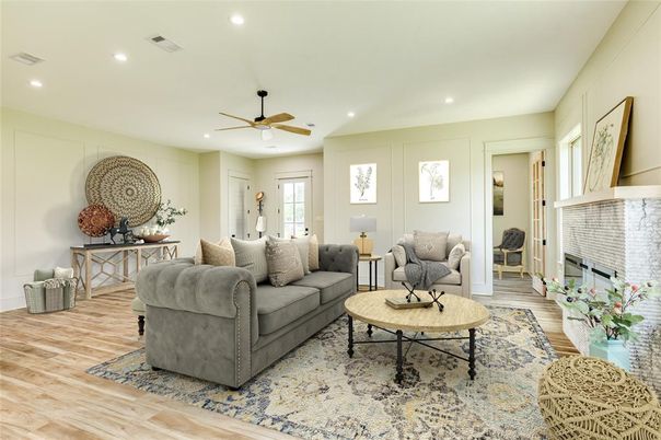 Interior, Living room, Recessed Lighting, Wood Texture Flooring