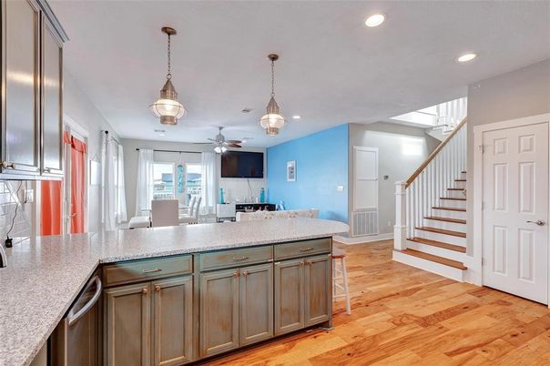 Dining room, Interior, Pendant Lights, Recessed Lighting, Wood Texture Flooring