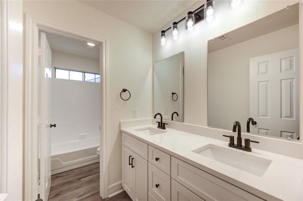 Bathroom, Dual Sink Vanities, Interior, Wood Texture Flooring
