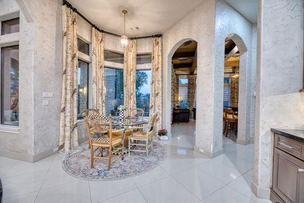 Dining room, Interior, Marble Walls, Pendant Lights