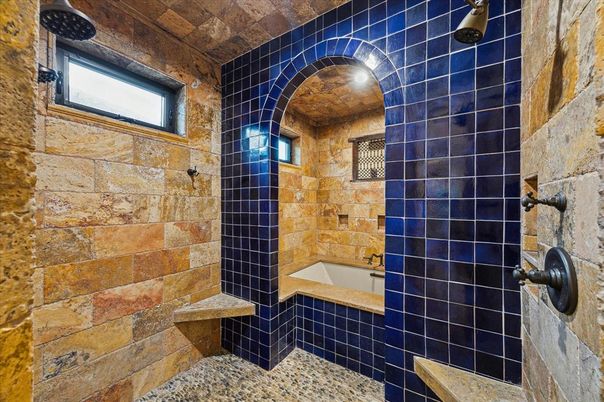 Bathroom, Interior, Recessed Lighting, Stone Walls