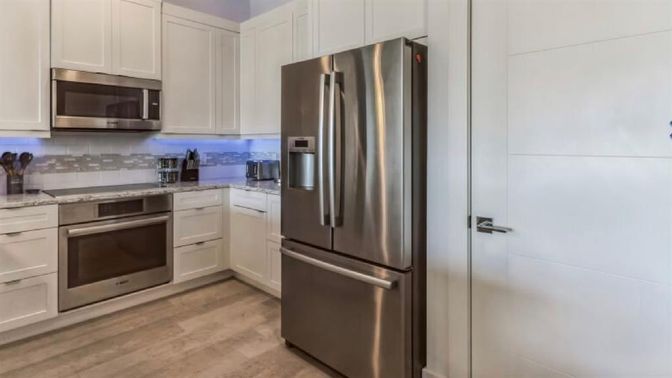 Interior, Kitchen, Stainless Steel Appliances, Wood Texture Flooring