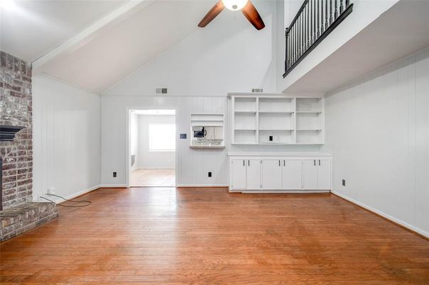 Empty room, Interior, Stone Walls, Wood Texture Flooring