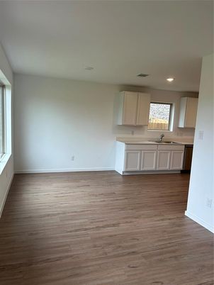 Empty room, Interior, Kitchen, Recessed Lighting, Wood Texture Flooring