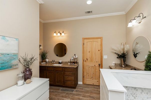 Bathroom, Dual Sink Vanities, Interior, Wood Texture Flooring