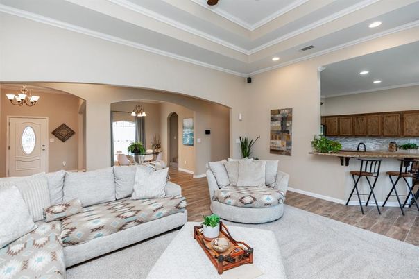 Chandelier, Interior, Living room, Pendant Lights, Recessed Lighting, Wood Texture Flooring