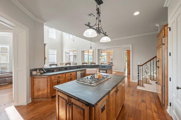 Interior, Kitchen, Pendant Lights, Recessed Lighting, Wood Texture Flooring