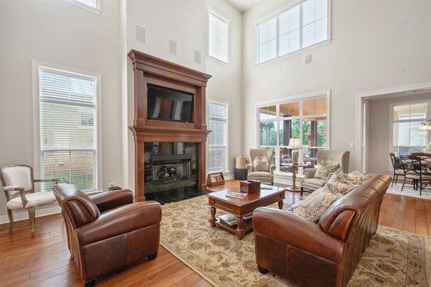 Dining room, Fireplace, Interior, Living room, Wood Texture Flooring