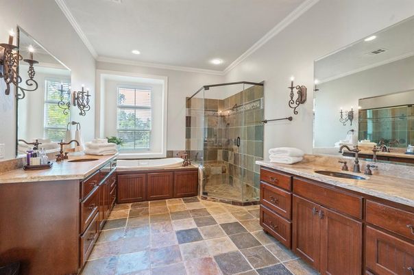 Bathroom, Dual Sink Vanities, Glass Shower, Interior, Recessed Lighting