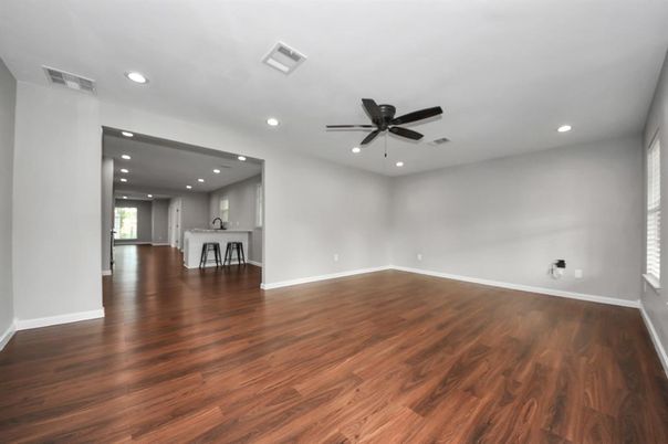Empty room, Interior, Recessed Lighting, Wood Texture Flooring