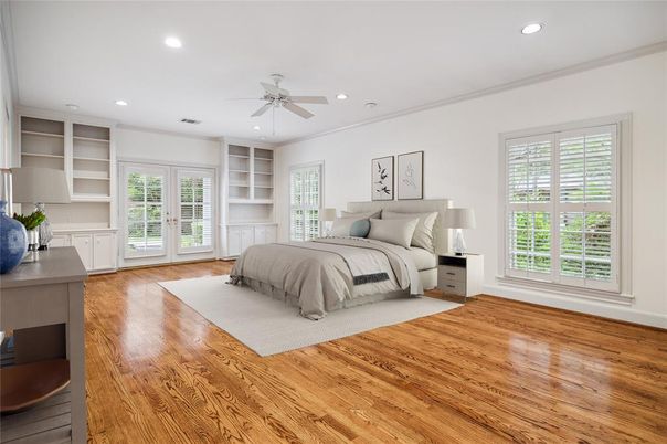 Bedroom, Interior, Recessed Lighting, Wood Texture Flooring
