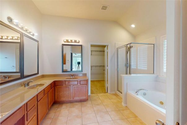 Bathroom, Dual Sink Vanities, Glass Shower, Interior, Recessed Lighting