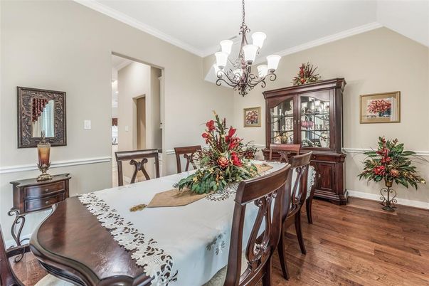Chandelier, Dining room, Interior, Wood Texture Flooring