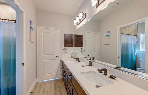 Bathroom, Dual Sink Vanities, Interior, Wood Texture Flooring