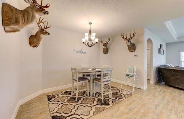 Chandelier, Dining room, Interior, Wood Texture Flooring