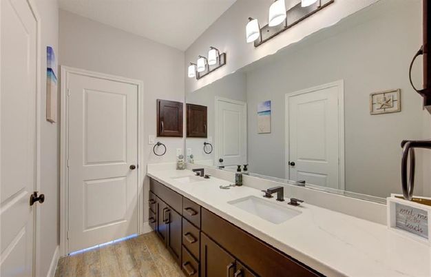Bathroom, Dual Sink Vanities, Interior, Wood Texture Flooring