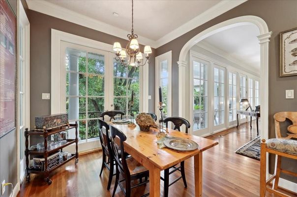 Chandelier, Dining room, Interior, Wood Texture Flooring