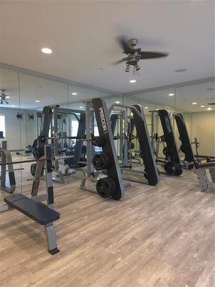 Fitness Equipment, Gym, Interior, Recessed Lighting, Wood Texture Flooring