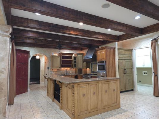 Interior, Kitchen, Recessed Lighting, Stainless Steel Appliances, Wooden Beams