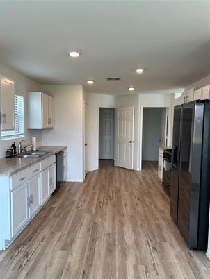 Interior, Kitchen, Recessed Lighting, Wood Texture Flooring