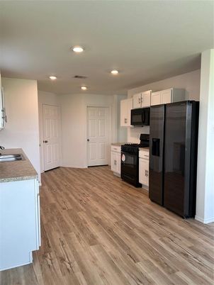 Interior, Kitchen, Recessed Lighting, Wood Texture Flooring
