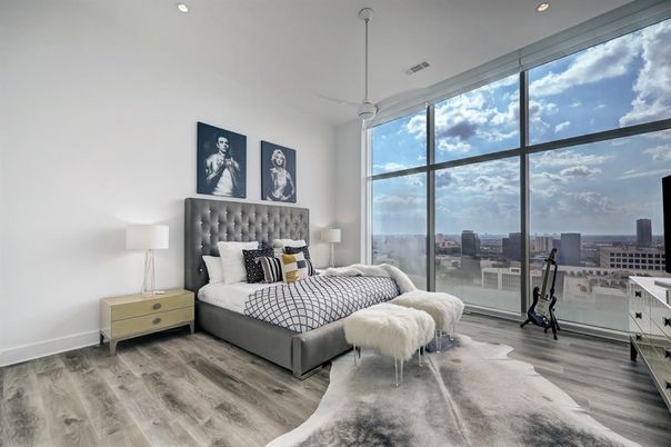 Bedroom, Interior, Recessed Lighting, Wood Texture Flooring