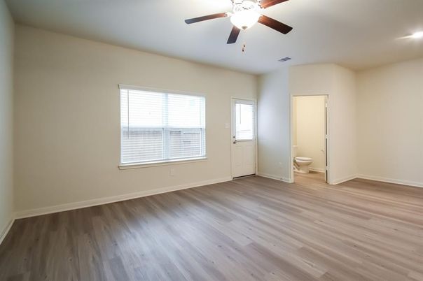 Bathroom, Empty room, Interior, Recessed Lighting, Wood Texture Flooring